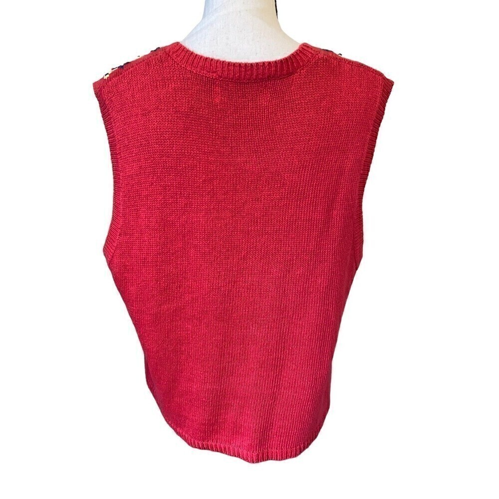 DONNKENNY Vintage Embroidered Vest Womens Size Medium 90s Red Floral Button Down - Picture 3 of 7
